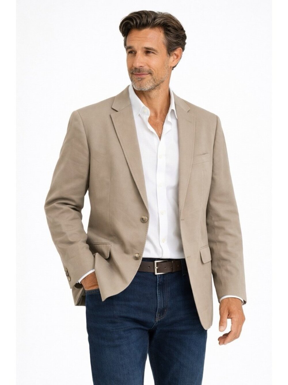 ALAN FLUSSER jacket blazer sport coat khaki 42L cotton twill business casual